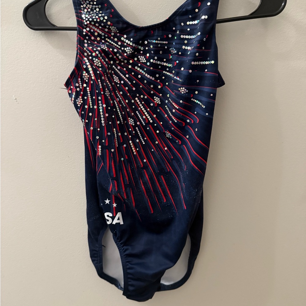 GK Navy and Red Rhinestone Leotard